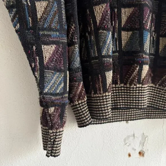 Vtg 90s Coogi Style Sweater Mens Large Tall Checkered Knit Pullover Grandpacore‎